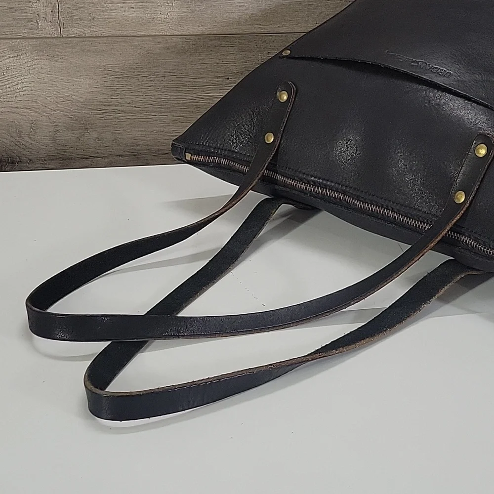 Urban Southern Black Thick Leather Tote Bag - Women's Shoulder Bag